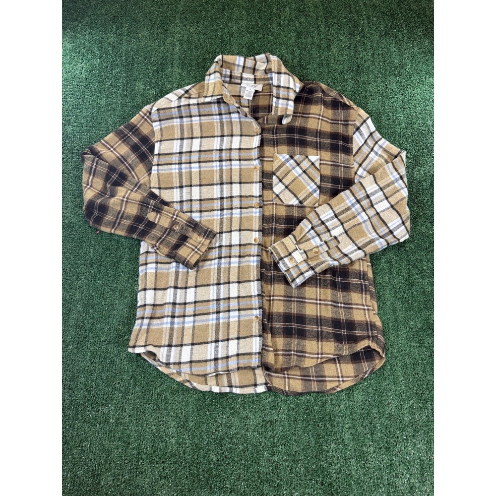 Just Polly New York Women's Brown Plaid Flannel Button-Up Shirt Size M